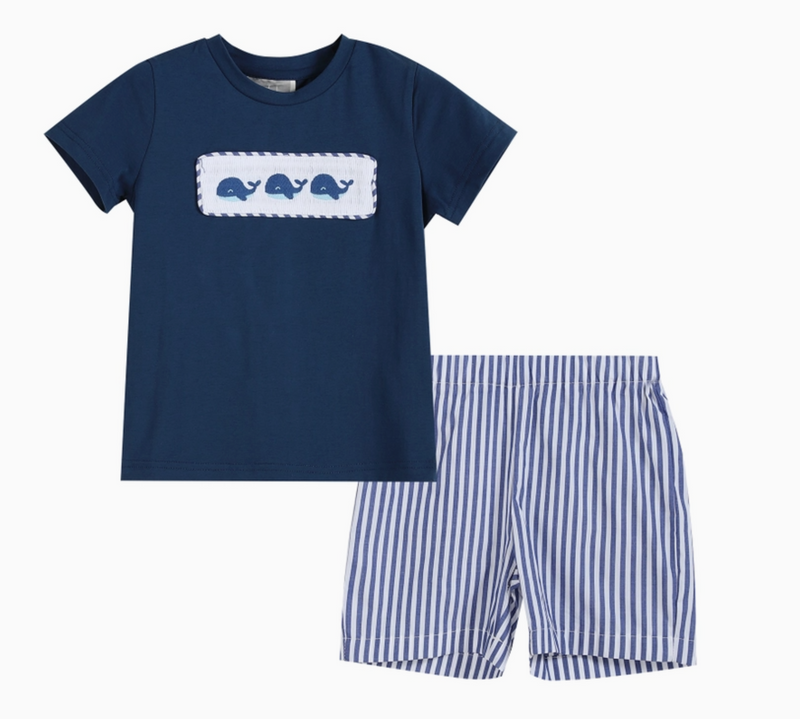 Blue Whales Smocked Set