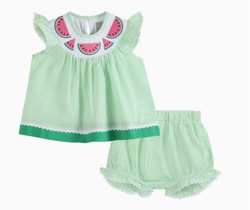 Watermelon Smocked Angel Sleeve Dress & Bloomer