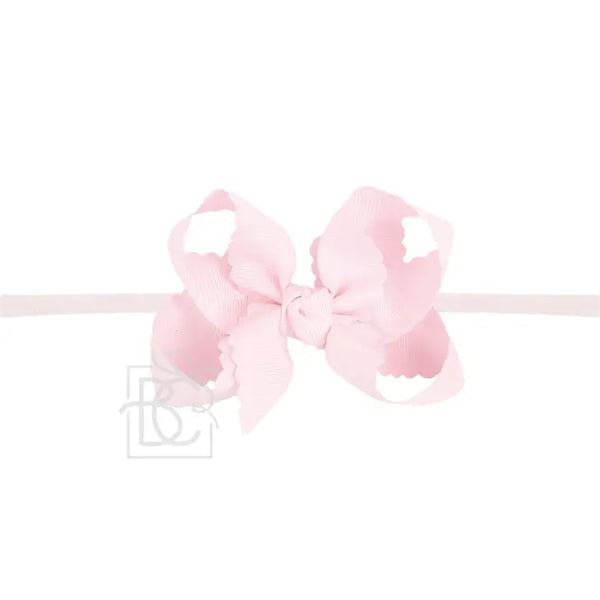 Nylon Headband W/ Scalloped Edge Grosgrain Bow 3.5" Medium