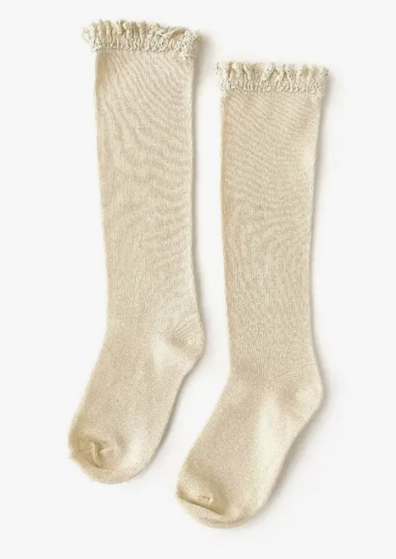 Vanilla Cream Lace Top Knee Highs